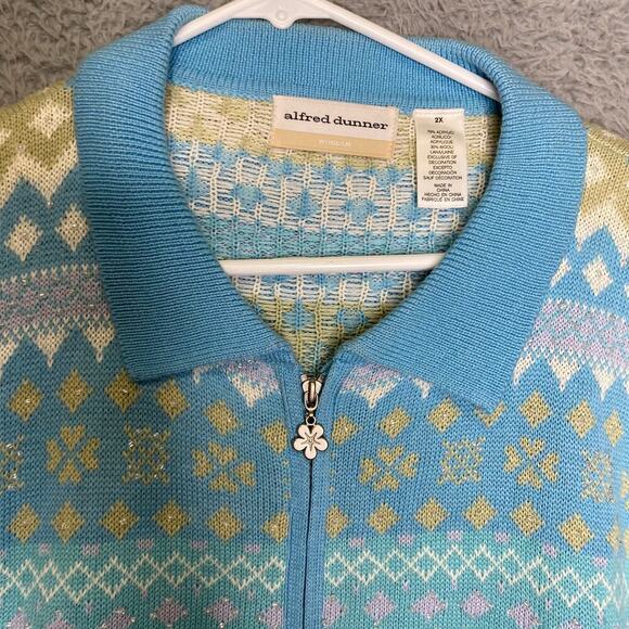 Alfred Dunner womens 2X wool blend beaded geometric full zip cardigan sweater - Picture 5 of 9